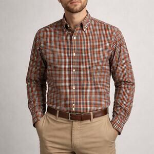 Daniel Cremieux Button Down Shirt Mens Large Brown Plaid Classic Fit Long Sleeve